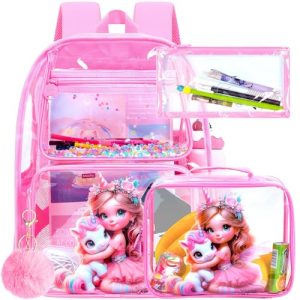 Cute Kids Clear Backpack Set for Girls - Fairy Unicorn