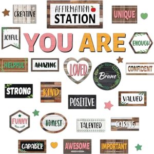 Affirmation Station Bulletin Board Set | Wood Grain