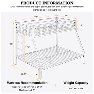 White Metal Twin Over Full Loft Bunk Bed – Space Saving