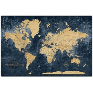 Personalized Gold & Navy Push Pin World Map for Travelers