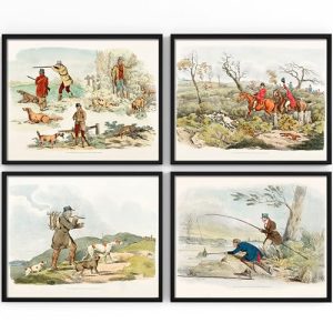 Vintage Hunting Art Prints (Set of 4) – 8×10 Unframed
