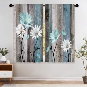 Laifzere Teal Farmhouse Daisy Curtains - Rustic Floral
