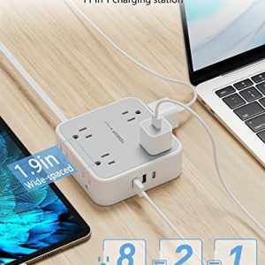8-Outlet Flat Plug Surge Protector with USB-C