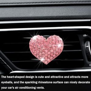 Sparkly Bling Heart Car Air Vent Clips – Pink Rhinestone