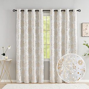 Snowflake Gold Foil Blackout Curtains - Thermal Drapes