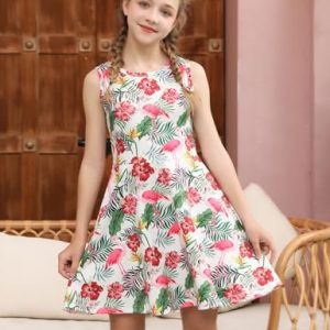 Hawaiian Flamingo Dress for Girls: Lace Twirl Princess Outfit