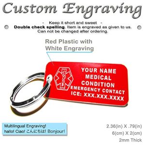 Custom Engraved Medical Alert Keychain Tags – 3 Pack Red