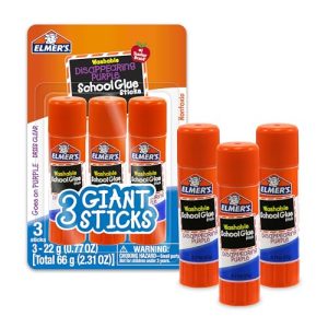 Elmer’s Jumbo Disappearing Purple Glue Sticks – 3 Pack