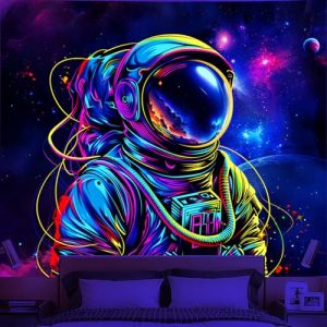 Blacklight Astronaut Tapestry - UV Reactive Space Decor