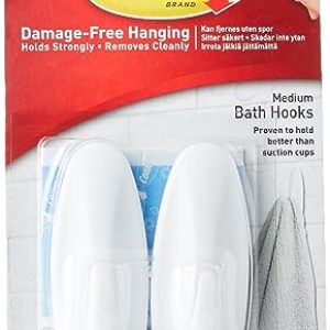 Command Designer Bath Hooks, Medium White, 2-Pack