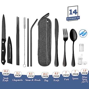 Portable Stainless Steel Travel Utensil Set – Black