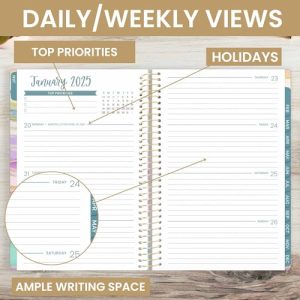 Bloom 2025 Weekly Monthly Planner – Watercolor Waves