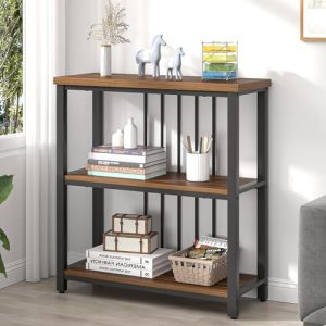 FOLUBAN 3-Tier Small Modern Bookshelf - Rustic Walnut