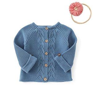 Simplee Kids Baby Girl Blue Cardigan Sweater (6-12M)