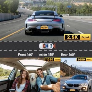 TUIFAC 3-Channel Dash Cam 2.5K Front & Dual 1080P