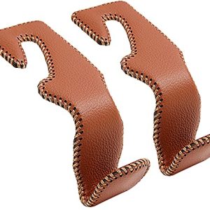 TISOHUGO Genuine Leather Car Purse Hooks - 2-Pack Brown