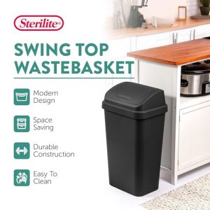 Sterilite 13 Gal Swing Top Wastebasket (4-Pack) Black