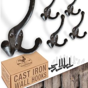 Cast Iron Tri Leg Coat Hooks (5-Pack) - Farmhouse Style