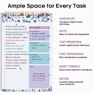 VioletBloom Undated To Do List Pad – Daily Planner (52 Sheets)