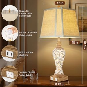 Rustic Farmhouse Table Lamp Set with USB Charging (2-Pack)