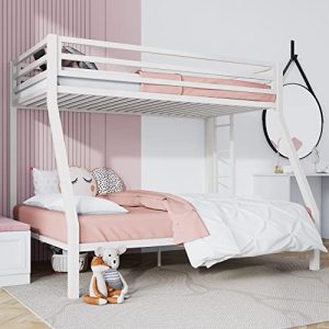 White Metal Twin Over Full Loft Bunk Bed – Space Saving