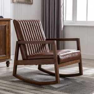 Mid-Century Faux Leather Rocking Recliner – Vintage Brown