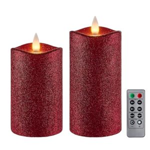 CozierGlow Glitter-Red Flameless Pillar Candles (Set of 2)