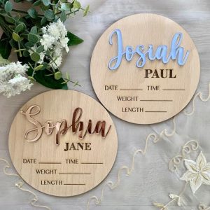 Personalized Wood Baby Announcement & Birth Stats Sign