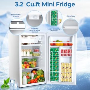 Electactic 3.2 Cu.Ft Mini Fridge w/Freezer – White