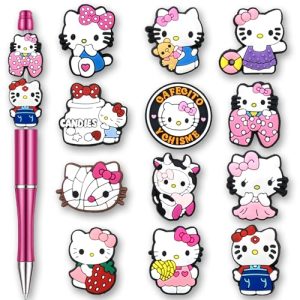12 Pcs Cartoon Cat Silicone Focal Beads for Pens