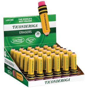 Ticonderoga Pencil-Shaped Erasers, Yellow, 36-Pack
