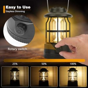 USB Rechargeable Retro LED Camping Lantern with Stepless Dimmer