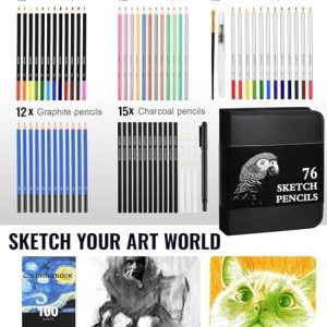 COOL BANK 76-Piece Pro Drawing & Sketching Kit w/Sketchbook