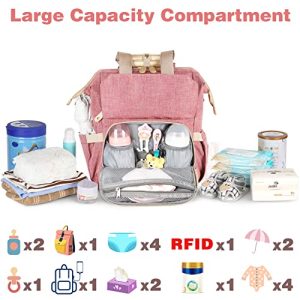 Pink Diaper Bag Backpack – USB & RFID Anti-Theft Pockets
