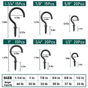EIENHOSHI 105 Pcs Black Screw Hooks – 6 Sizes
