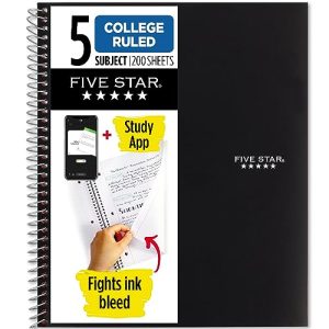 Five Star 5-Subject College Ruled Notebook + App