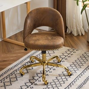 VINGLI Velvet Office Chair – Gold Base, Armless Swivel
