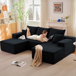 107″ Modern Corduroy Cloud Couch & Ottoman – No Assembly