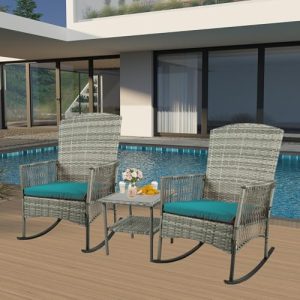 3-Piece Outdoor Rocking Chairs Set – Wicker Patio Furniture