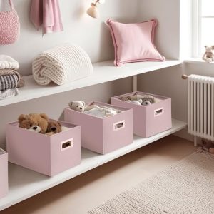 DECOMOMO 3-Pack Robust Fabric Storage Bins for Shelves, Pink