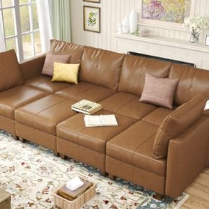 EASE MOOSE Faux Leather Sectional Sofa Bed & Storage