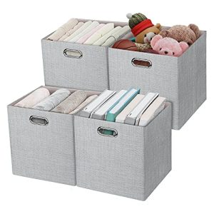 Posprica 4-Pack 11″ Heavy Duty Fabric Storage Cubes, Grey