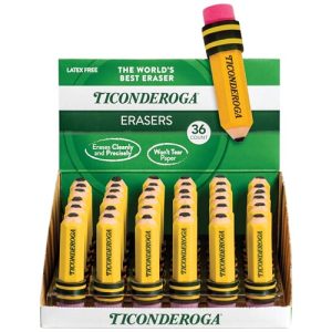 Ticonderoga Pencil-Shaped Erasers, Yellow, 36-Pack