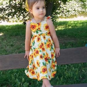 Girls’ Summer Sundress – Yellow Sunflower Bowknot Dress