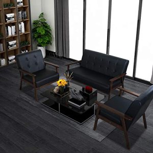JIASTING Mid-Century Loveseat & Accent Chairs Set – Black