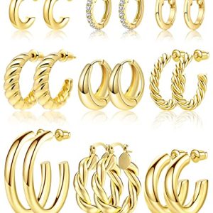 Adoyi 9 Pairs Gold Hoop Earrings Set for Women & Girls