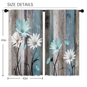 Laifzere Teal Farmhouse Daisy Curtains – Rustic Floral