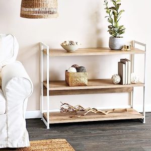 Jamestown Wide 3-Shelf Bookshelf – Coastal Oak & White