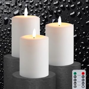 Gmnee 3×4″ White Flameless Pillar Candles (Set of 3)