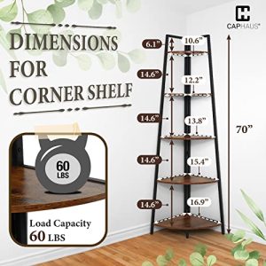 CAPHAUS 5-Tier Tall Corner Shelf Stand – Rustic Oak